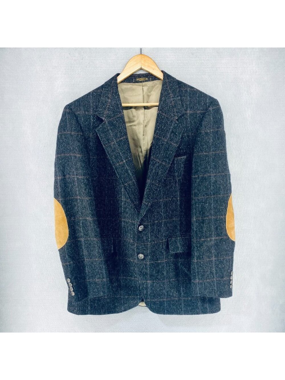 Vintage 90s Tweed Blazer Mens 42R Gray Wool Sport Coat Jacket Elbow Patches USA